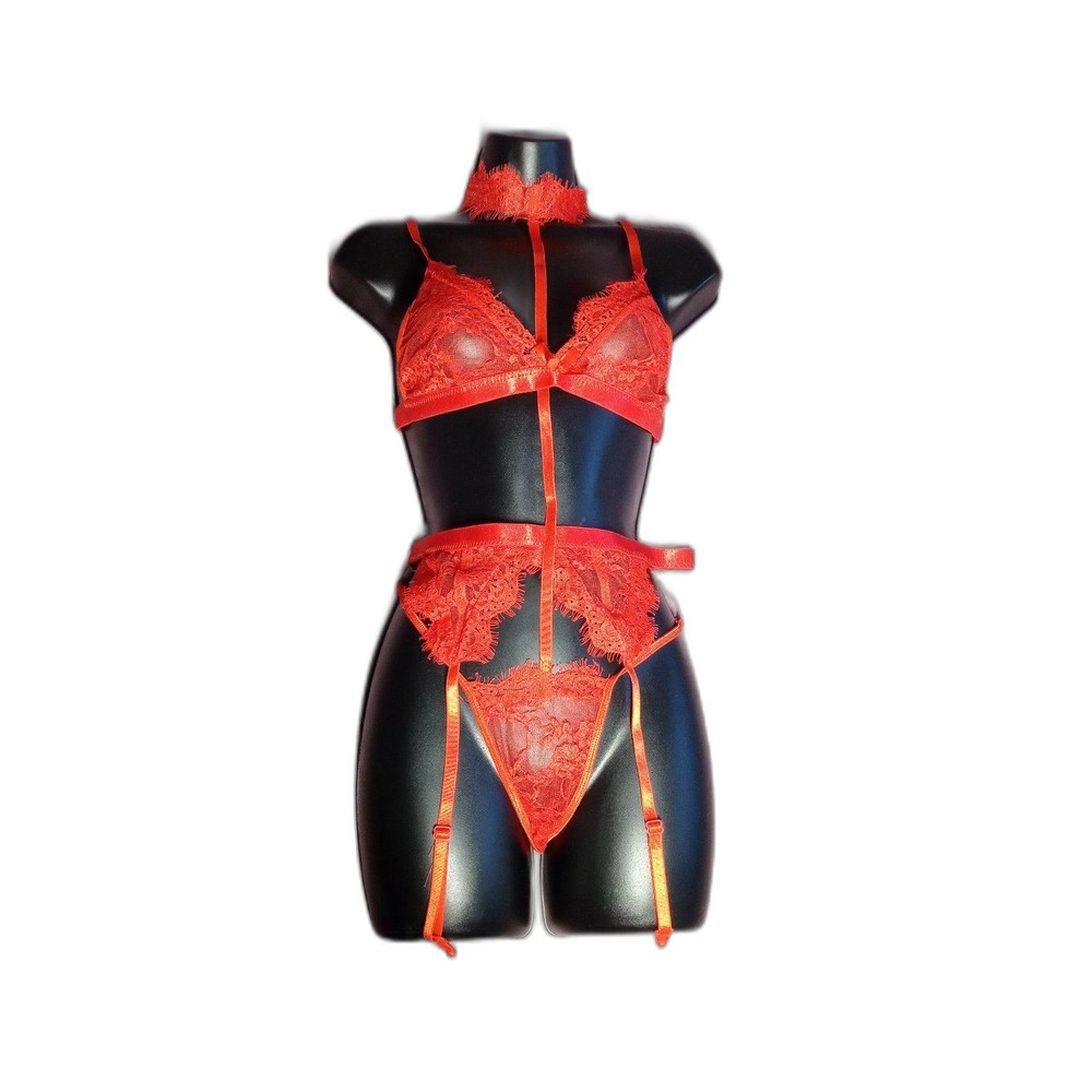 3 piece red lace lingerie set